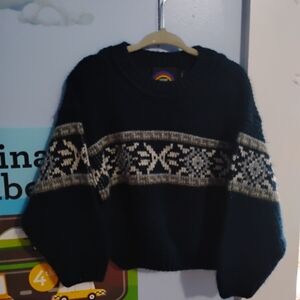 New Era Black Sweater with Cream and Brown Fair Isle Pattern MADE IN US